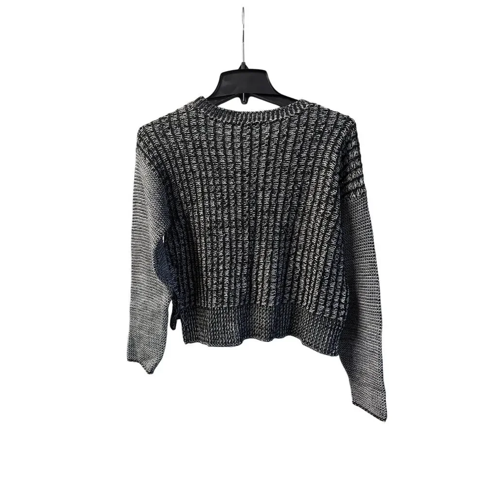 Cotton Emporium Cropped Sweater Size small Black White Long Sleeve Tunic Top